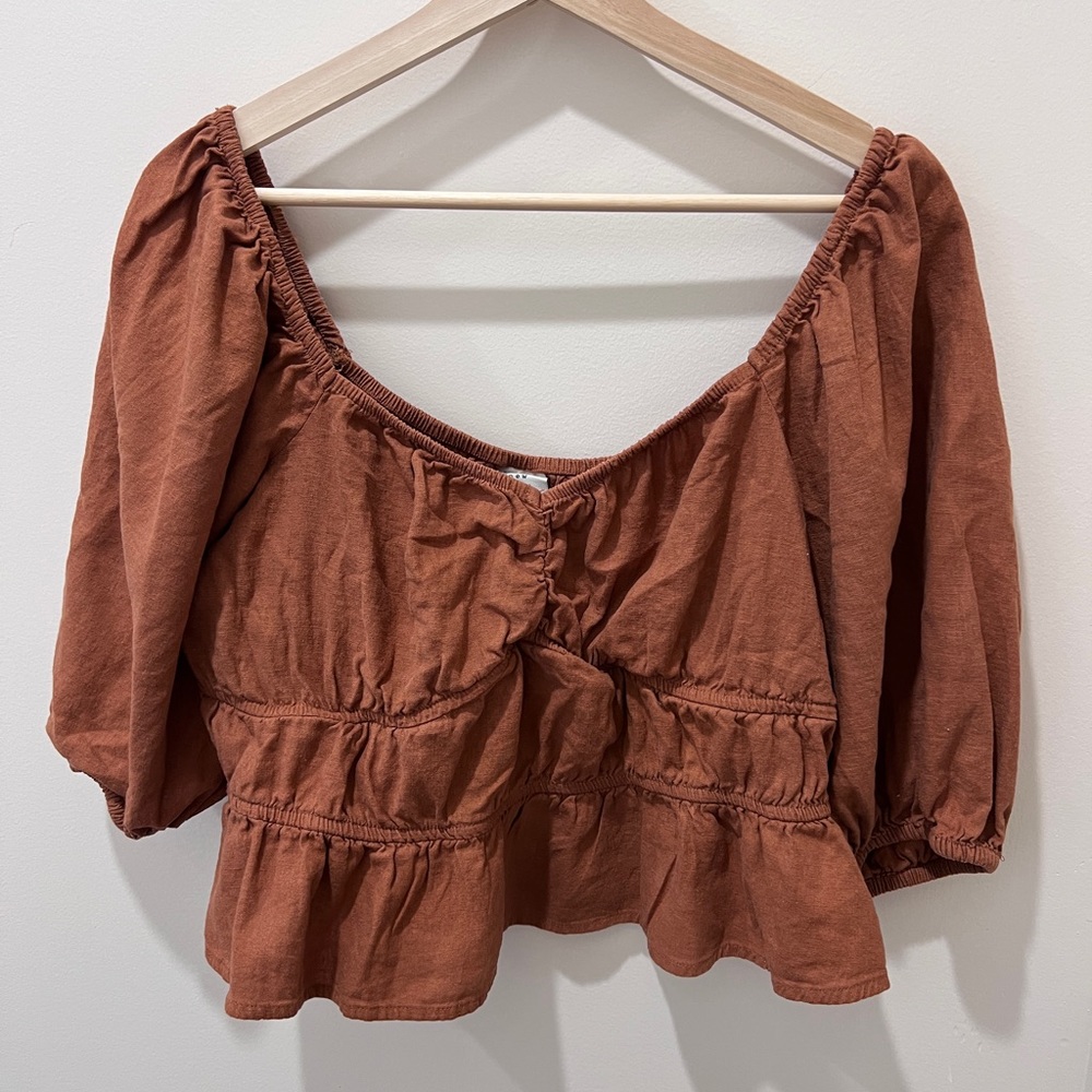 A. New. Day. Crop top copper toned blouse